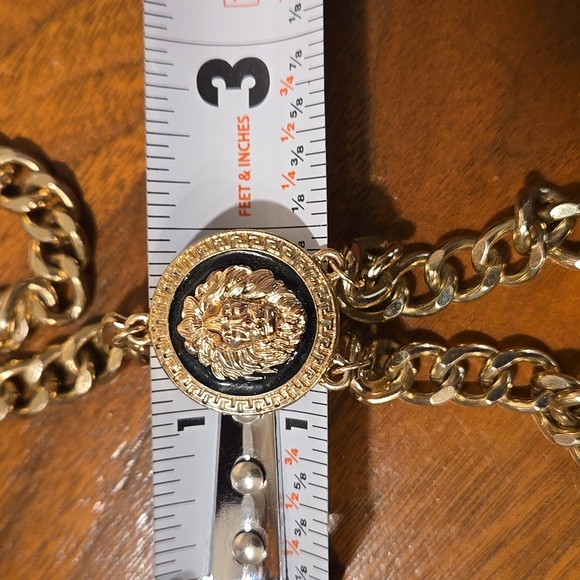 Gold Link DOUBLE /SINGLE Necklace w/2 Lion Heads Set in Black Enamel - Picture 7 of 8